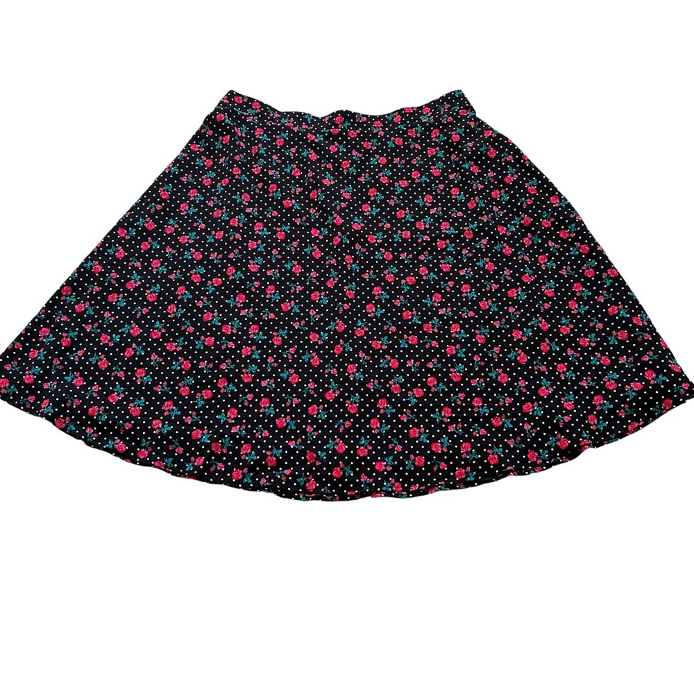 Draper James for Eloquii Black with Red Flower and White Dot Aline/Circle Skirt